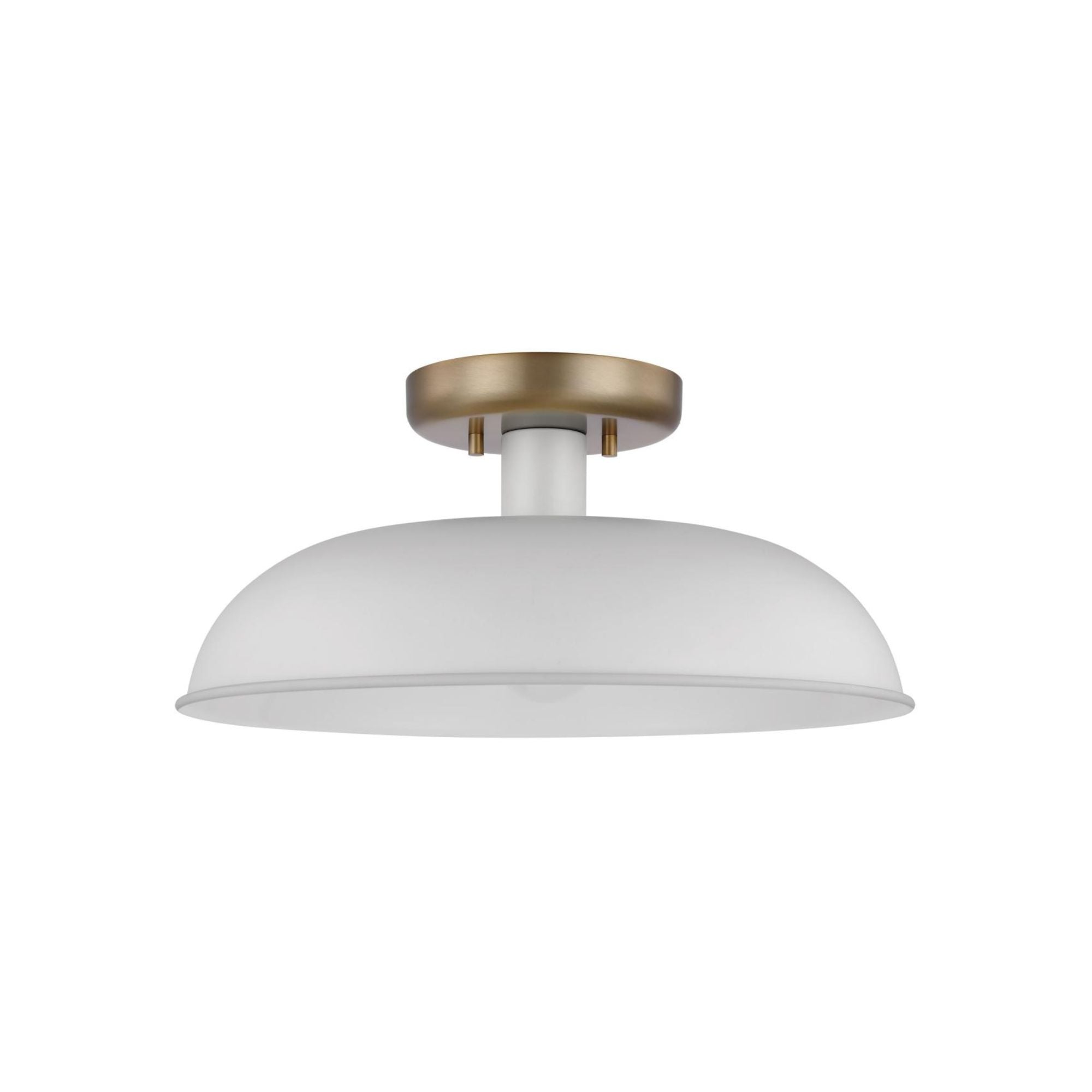 Colony 15" Flush Mount, Matte White / Burnished Brass Finish