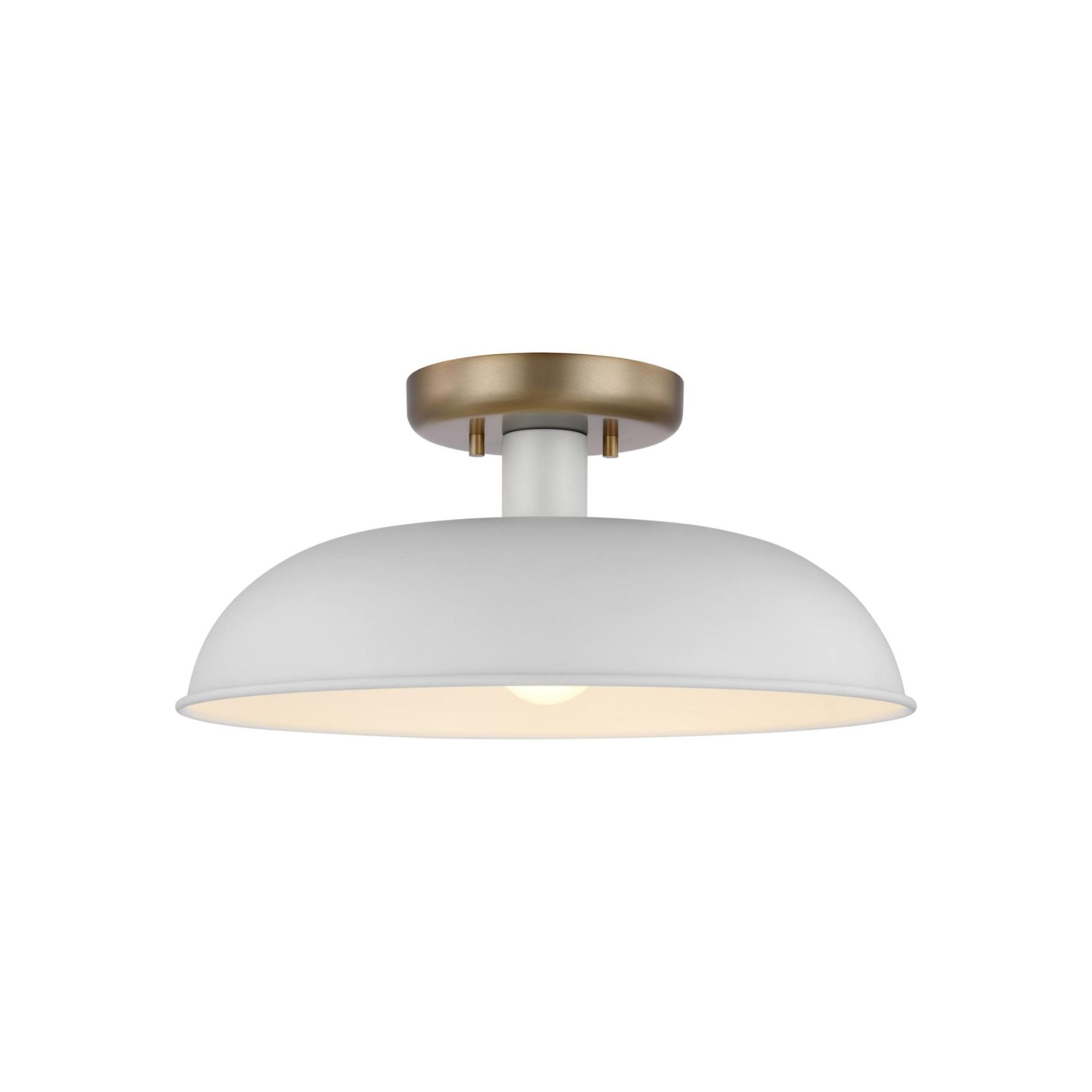 Colony 15" Flush Mount, Matte White / Burnished Brass Finish