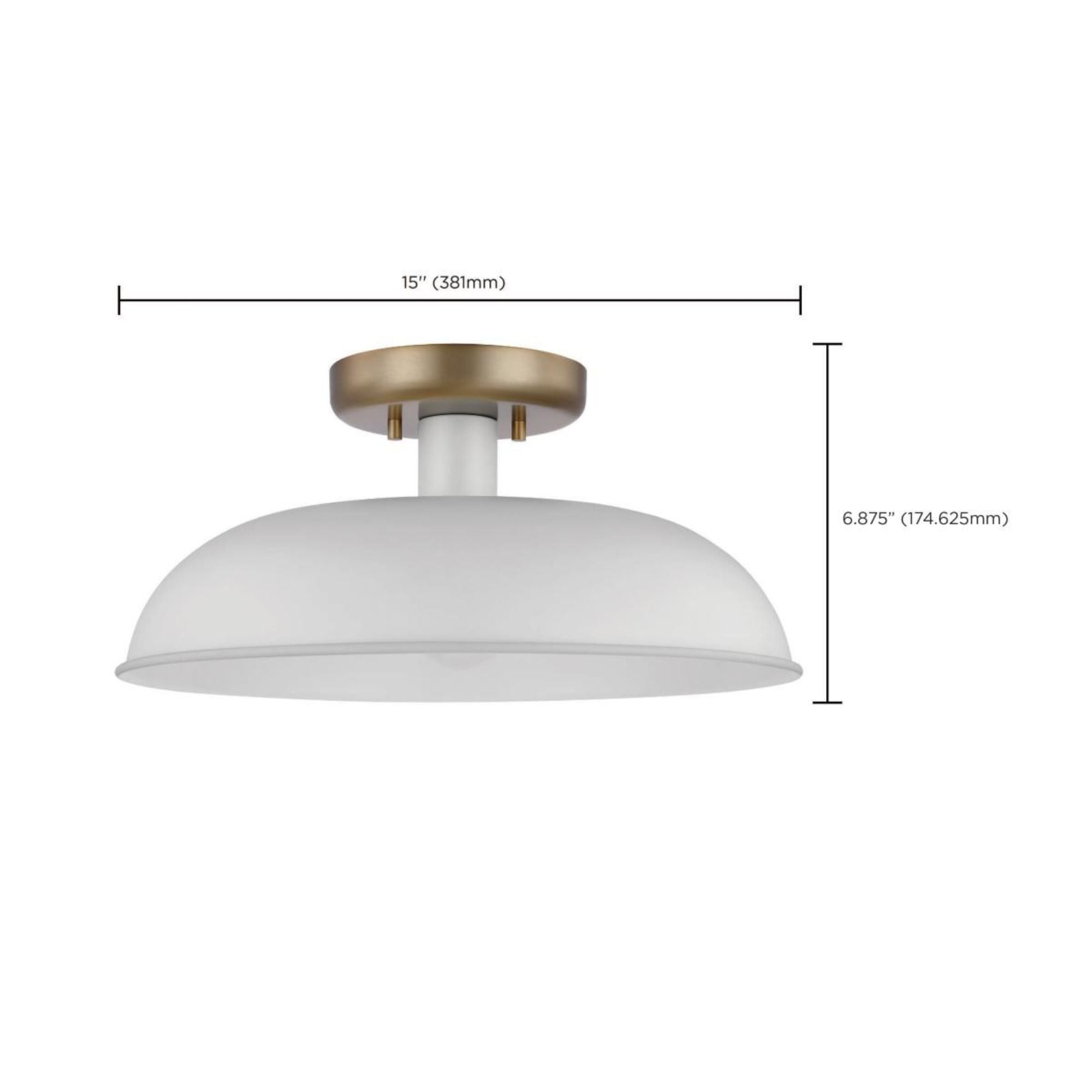 Colony 15" Flush Mount, Matte White / Burnished Brass Finish