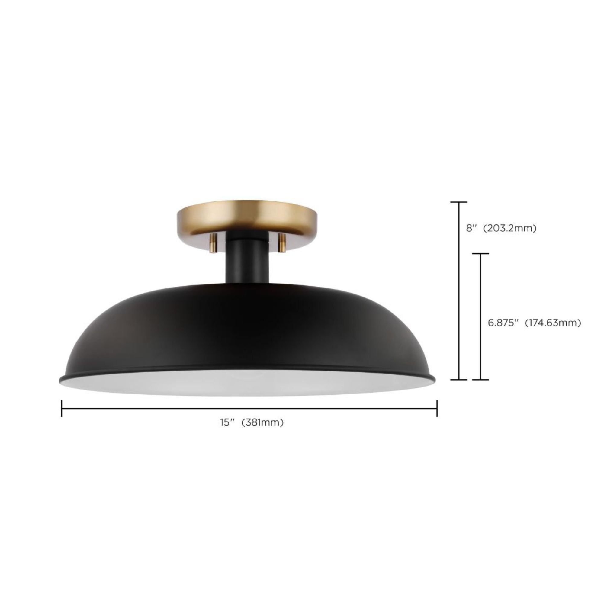 Colony 15" Flush Mount, Matte Black / Burnished Brass Finish