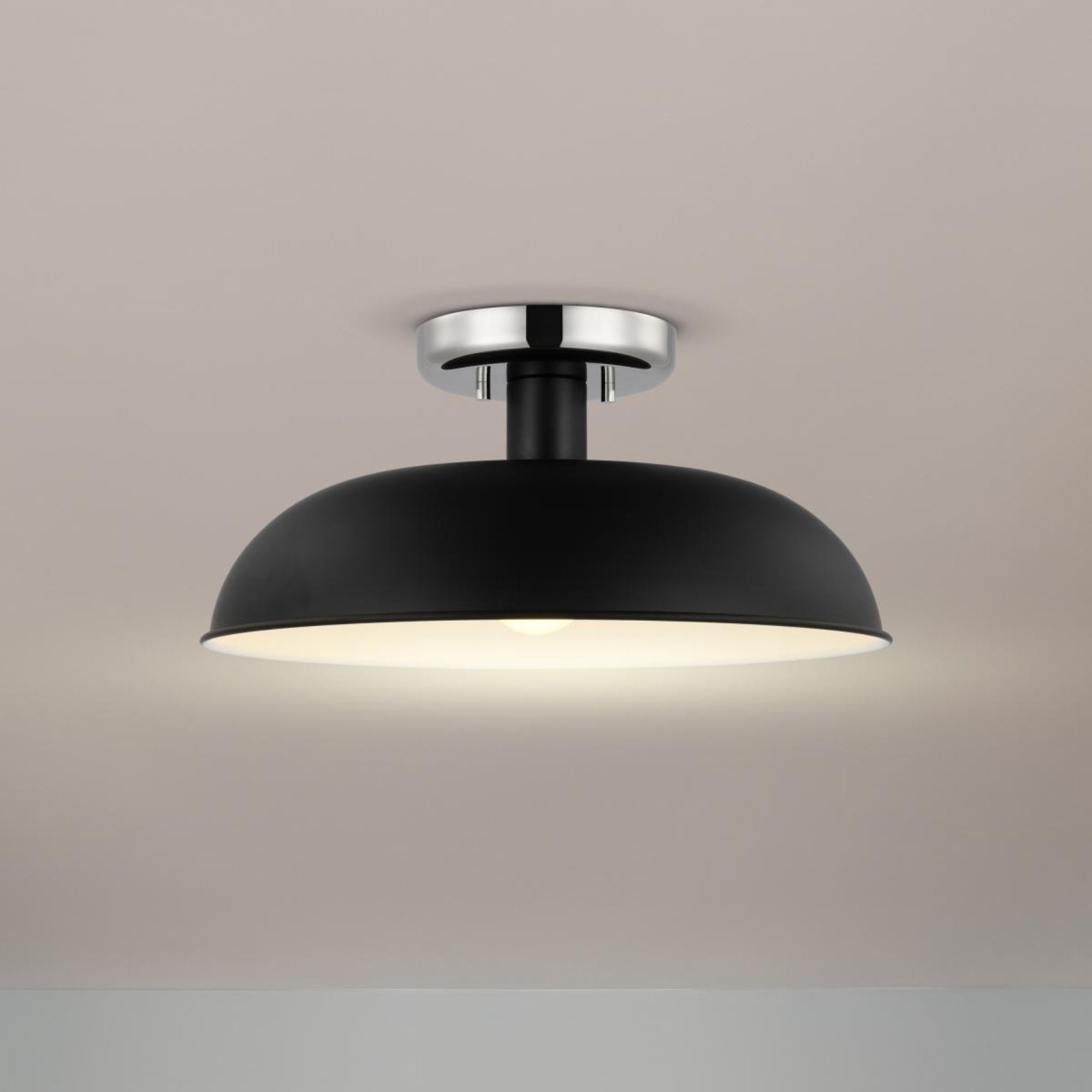 Colony 15" Flush Mount, Matte Black / Polished Nickel Finish