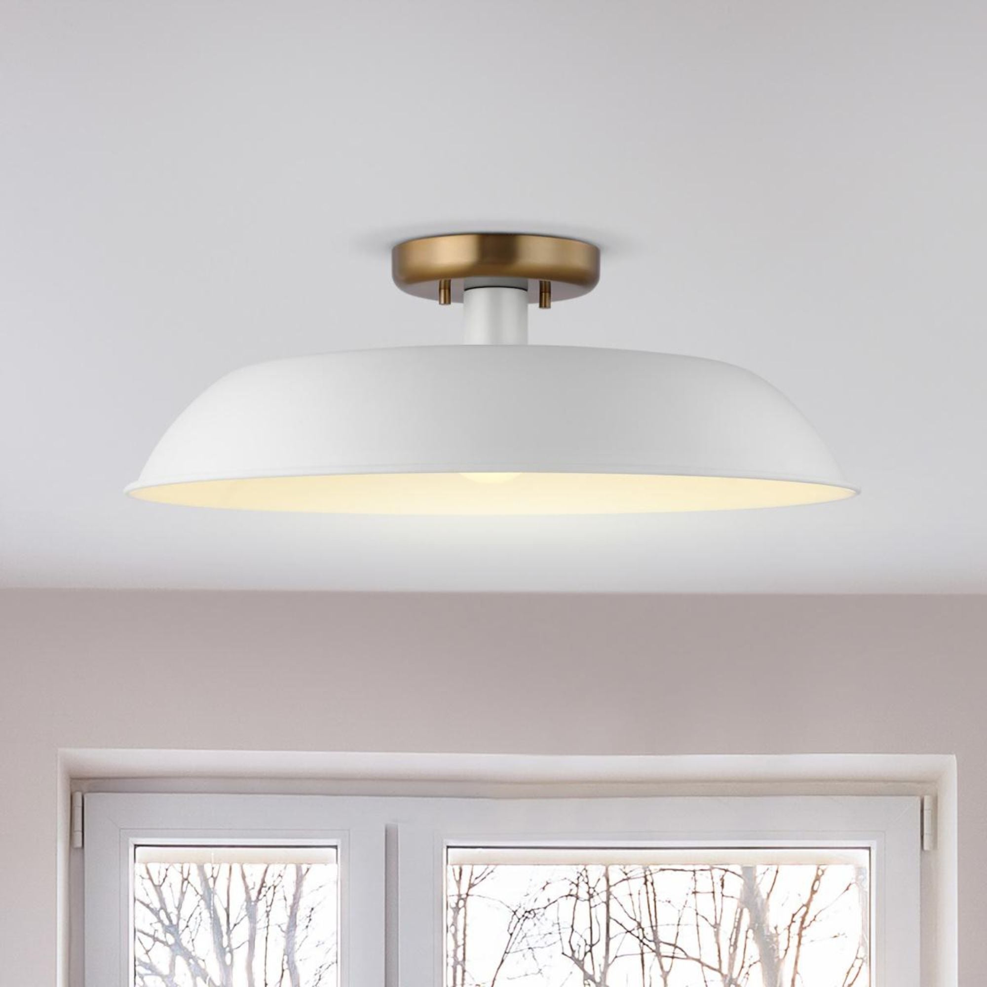 Colony 20" Flush Mount, Matte White / Burnished Brass Finish
