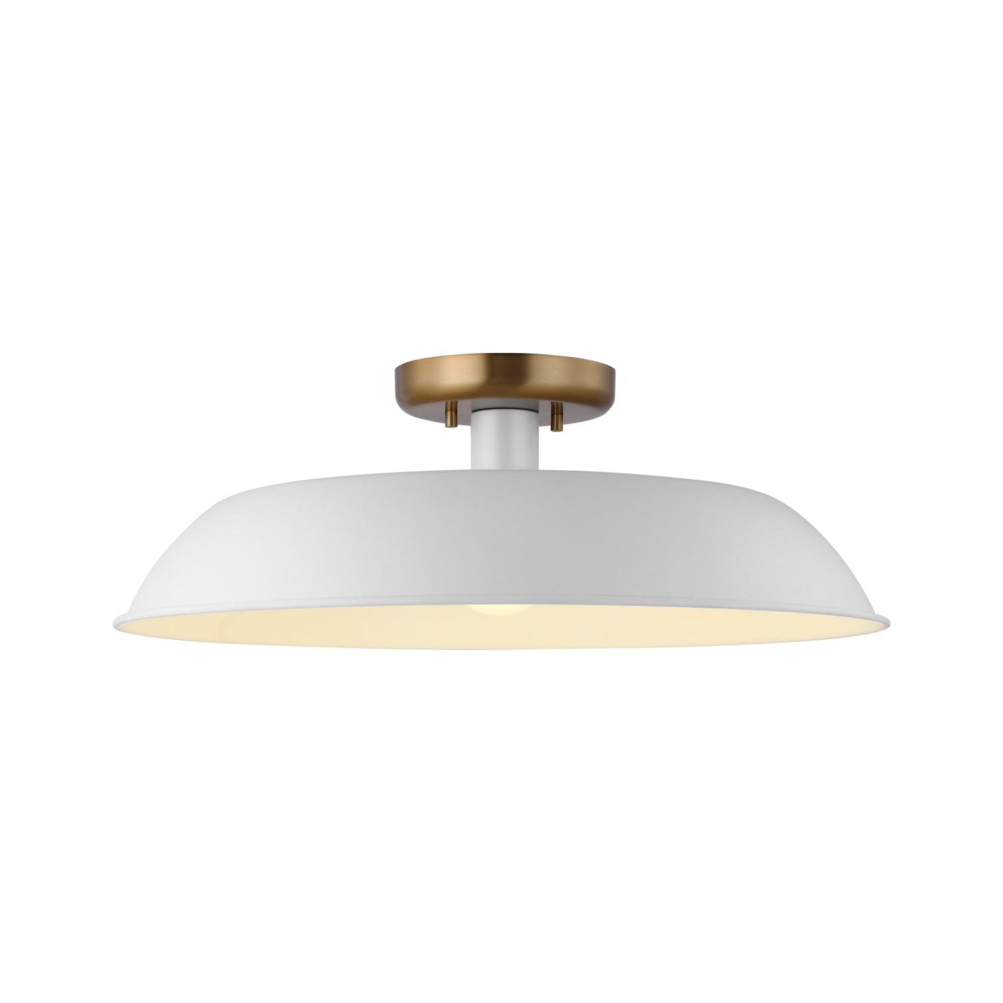 Colony 20" Flush Mount, Matte White / Burnished Brass Finish
