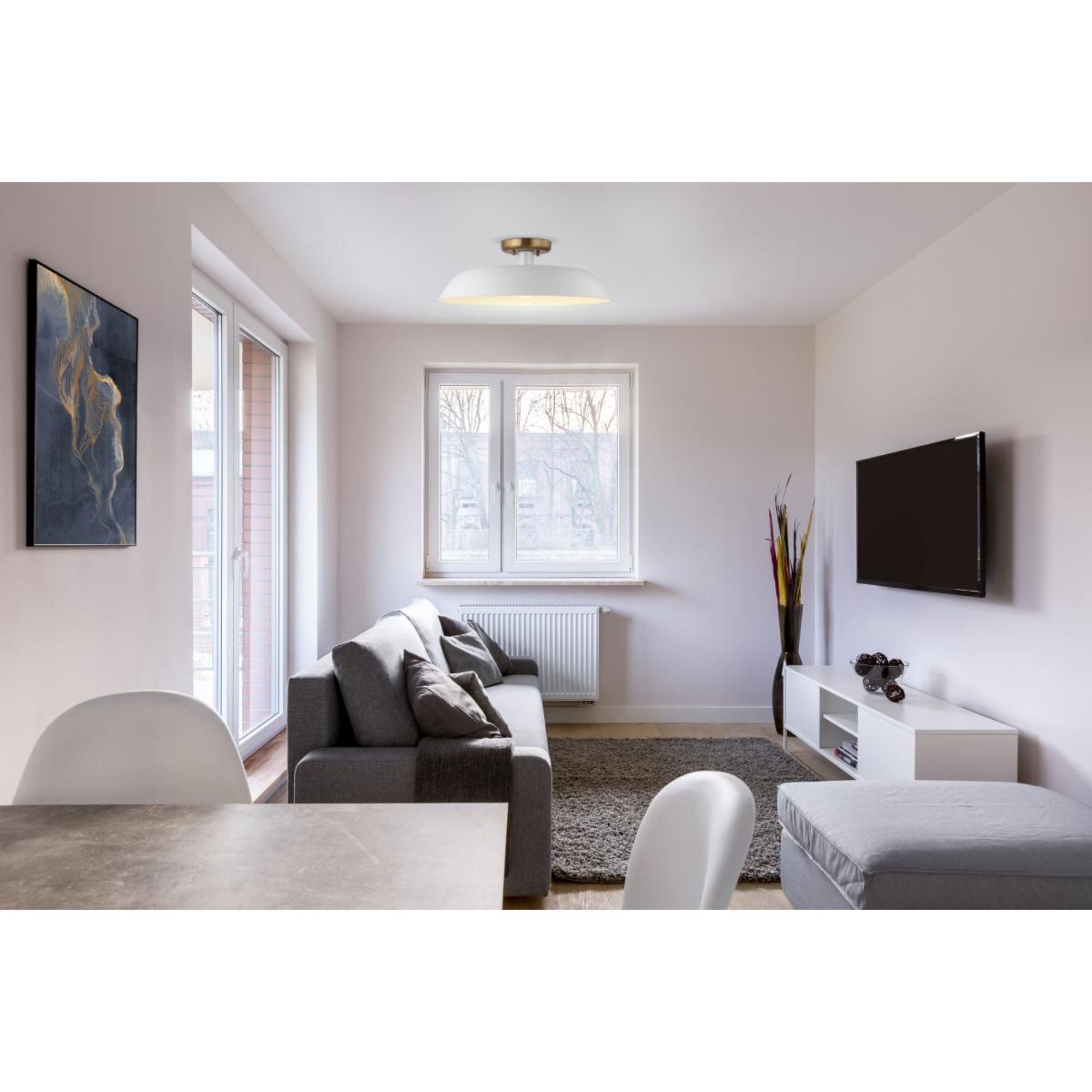 Colony 20" Flush Mount, Matte White / Burnished Brass Finish