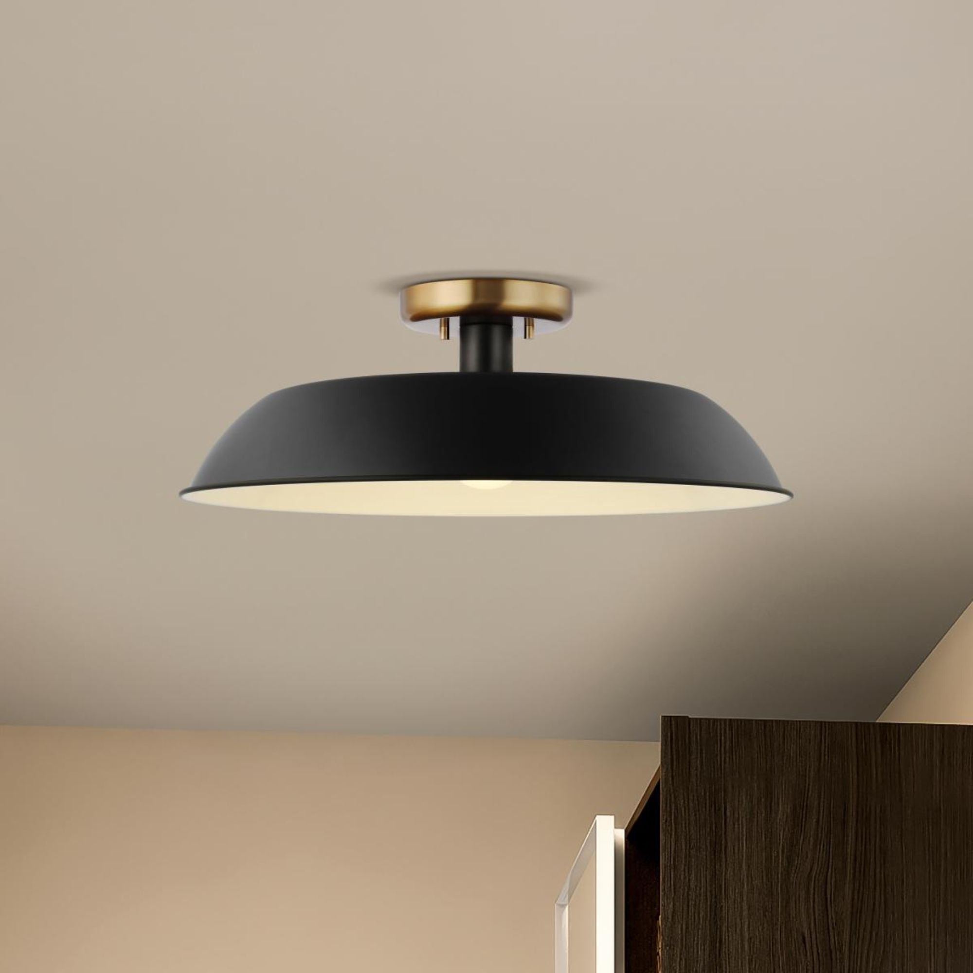 Colony 20" Flush Mount, Matte Black / Burnished Brass Finish