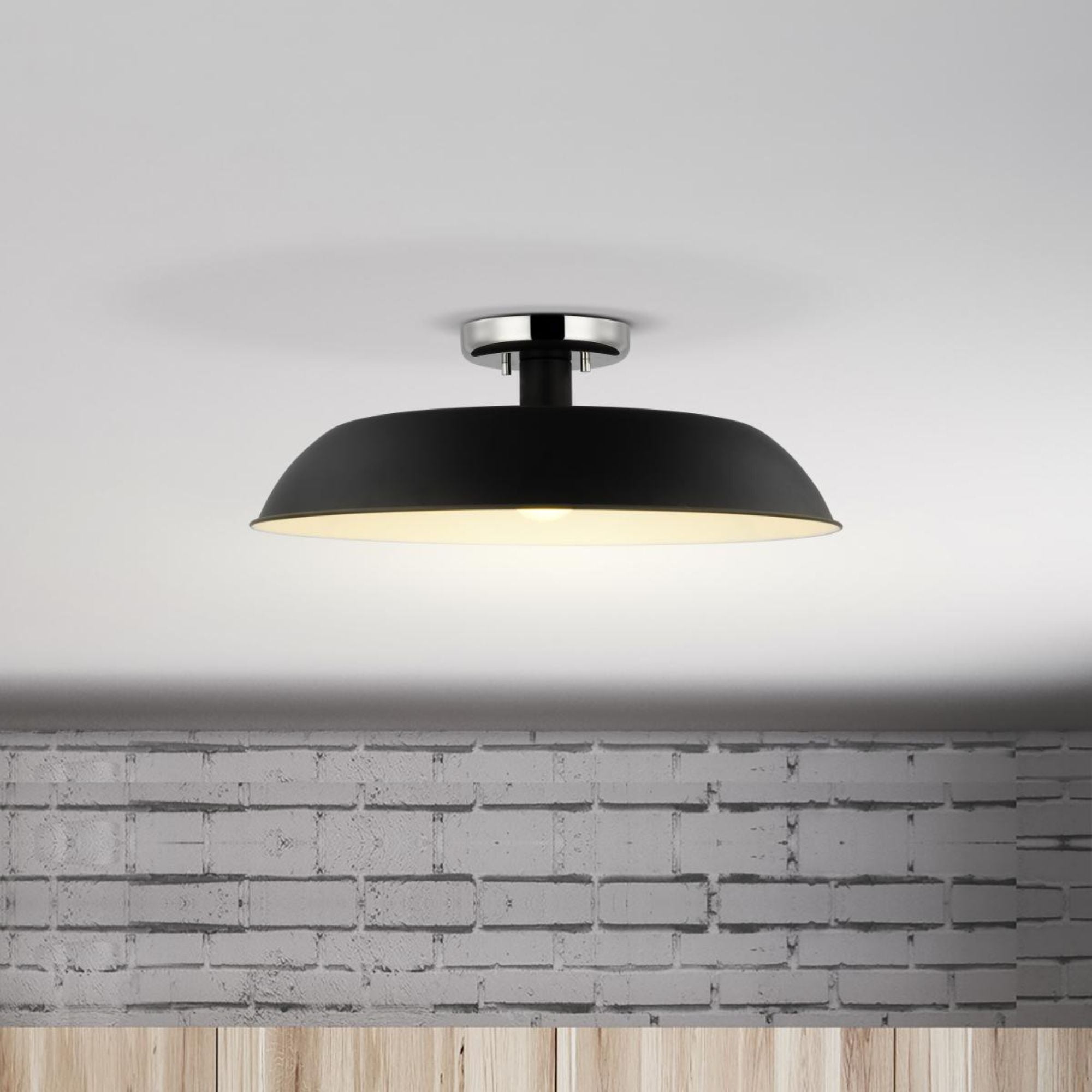 Colony 20" Flush Mount, Matte Black / Polished Nickel Finish