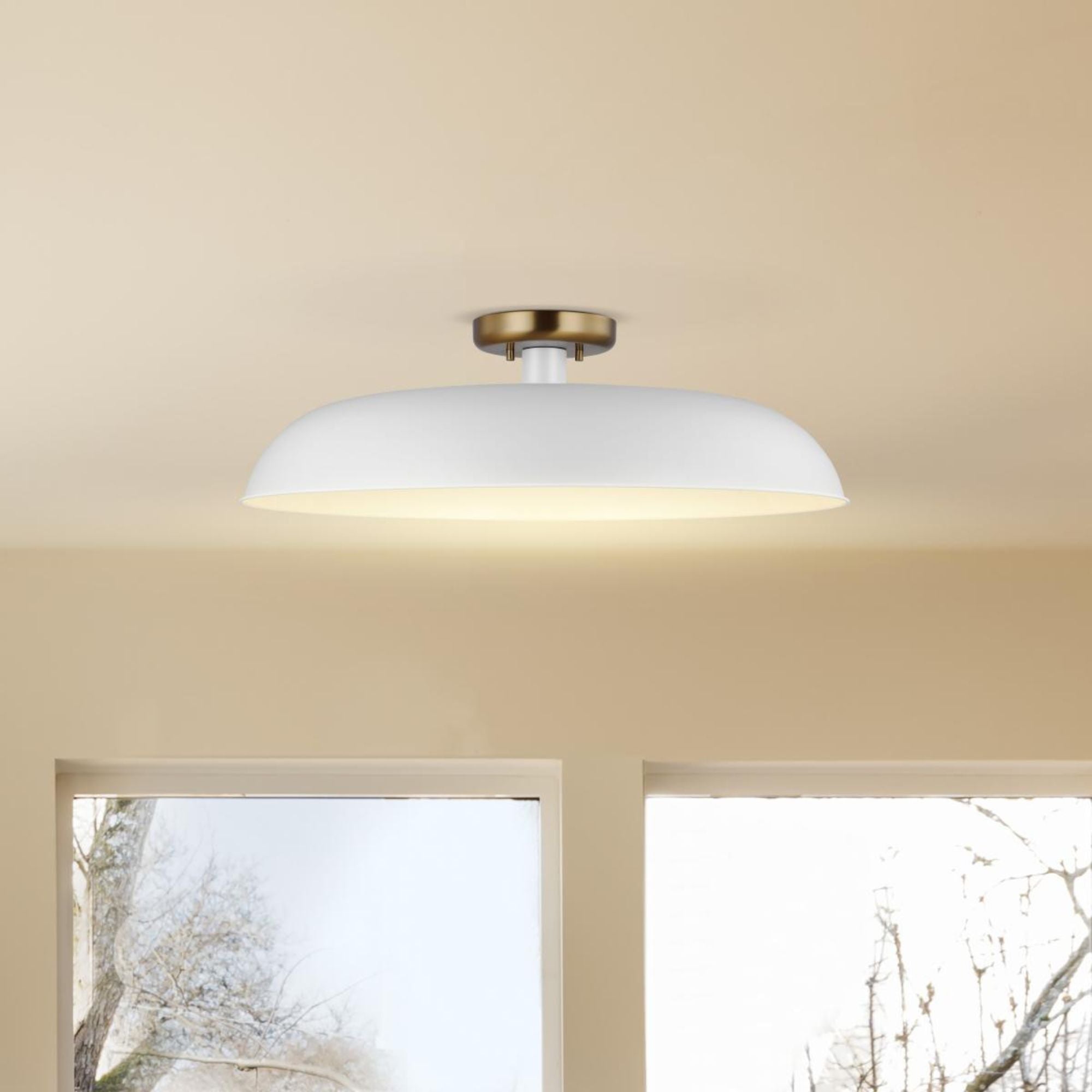 Colony 24" Flush Mount, Matte White / Burnished Brass Finish