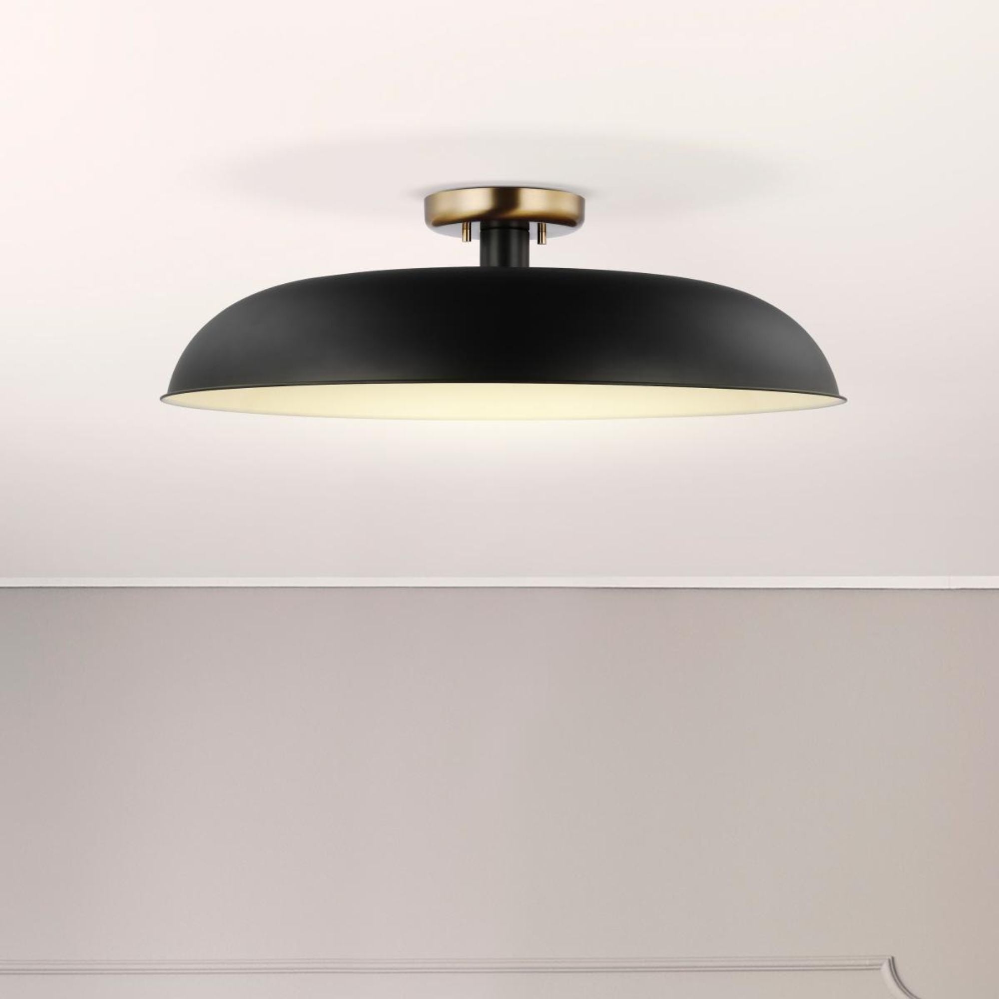 Colony 24" Flush Mount, Matte Black / Burnished Brass Finish