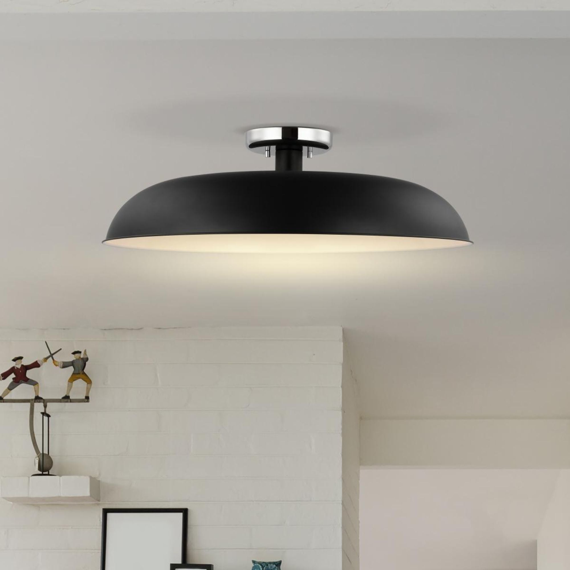 Colony 24" Flush Mount, Matte Black / Polished Nickel Finish