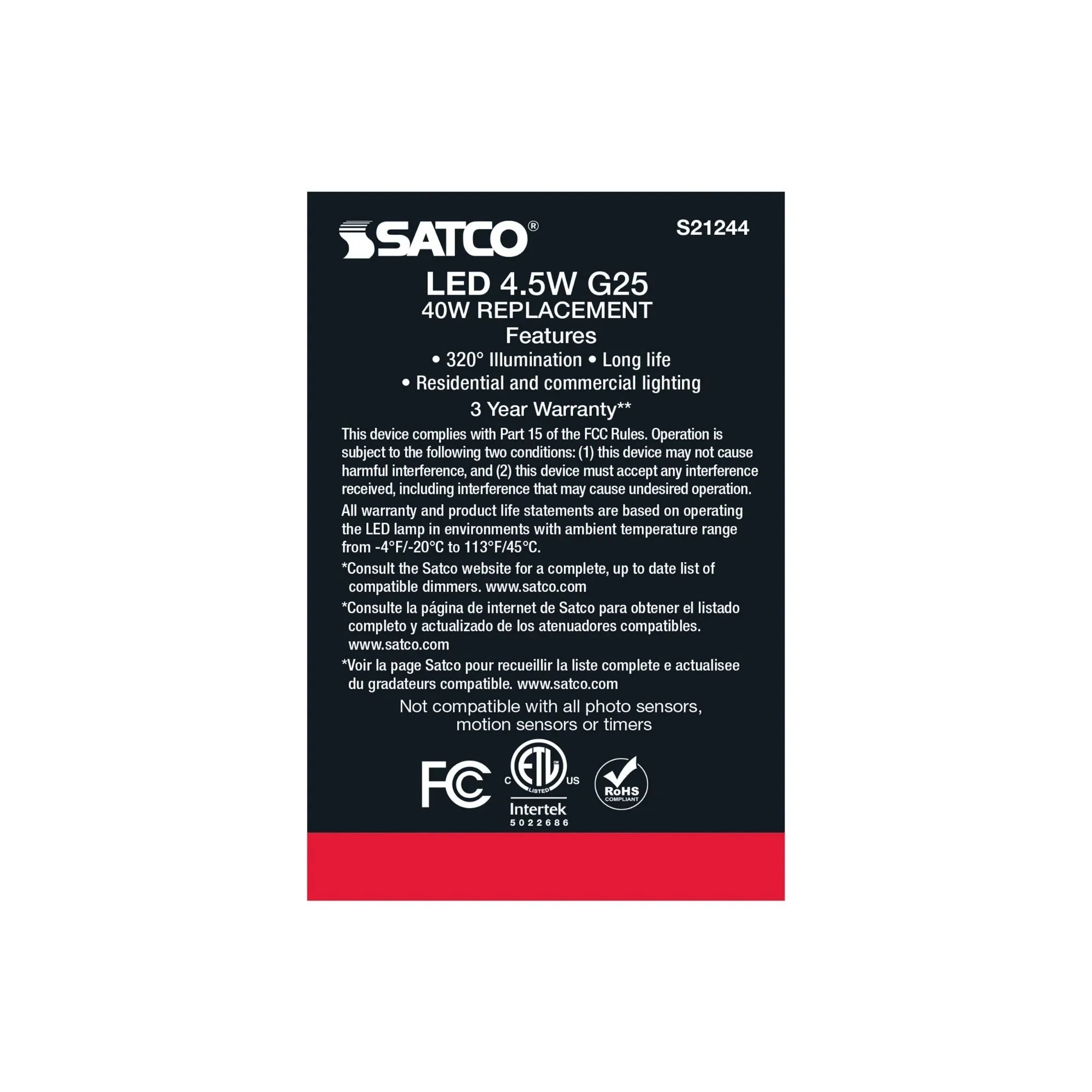 G25 LED Globe Bulb, 5 Watts, 350 Lumens, 40W Equal, 2700K, E26 Medium Base, Frosted, Pack of 2