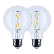 G25 Filament LED Globe Bulb, 6 Watts, 500 Lumens, 2700K, E26 Medium Base, Clear, Pack of 2