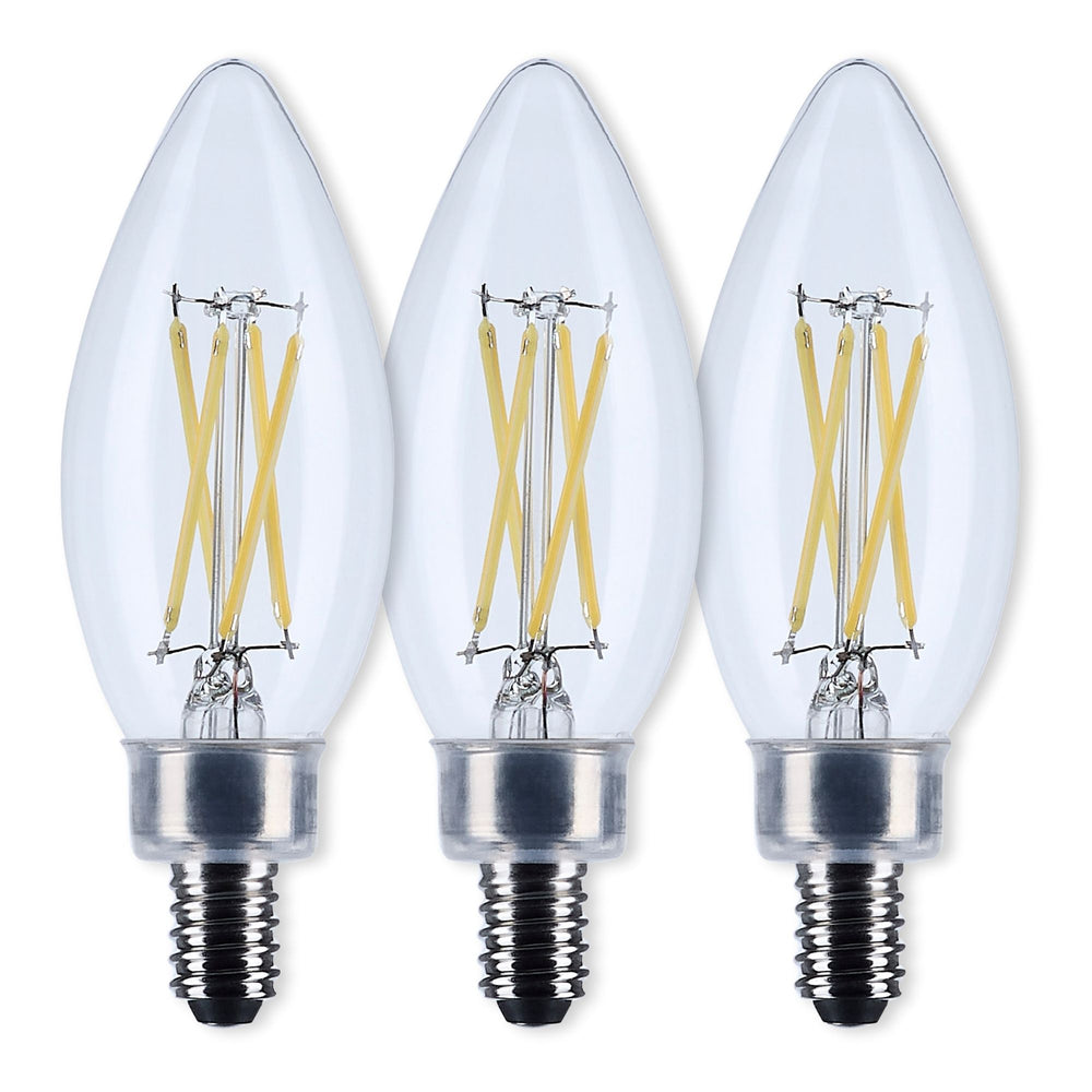 B11 Candle Filament LED Bulb, 40W Equal, 4W, 350lm, 2700K, E12 Candelabra, Clear, Pack of 3