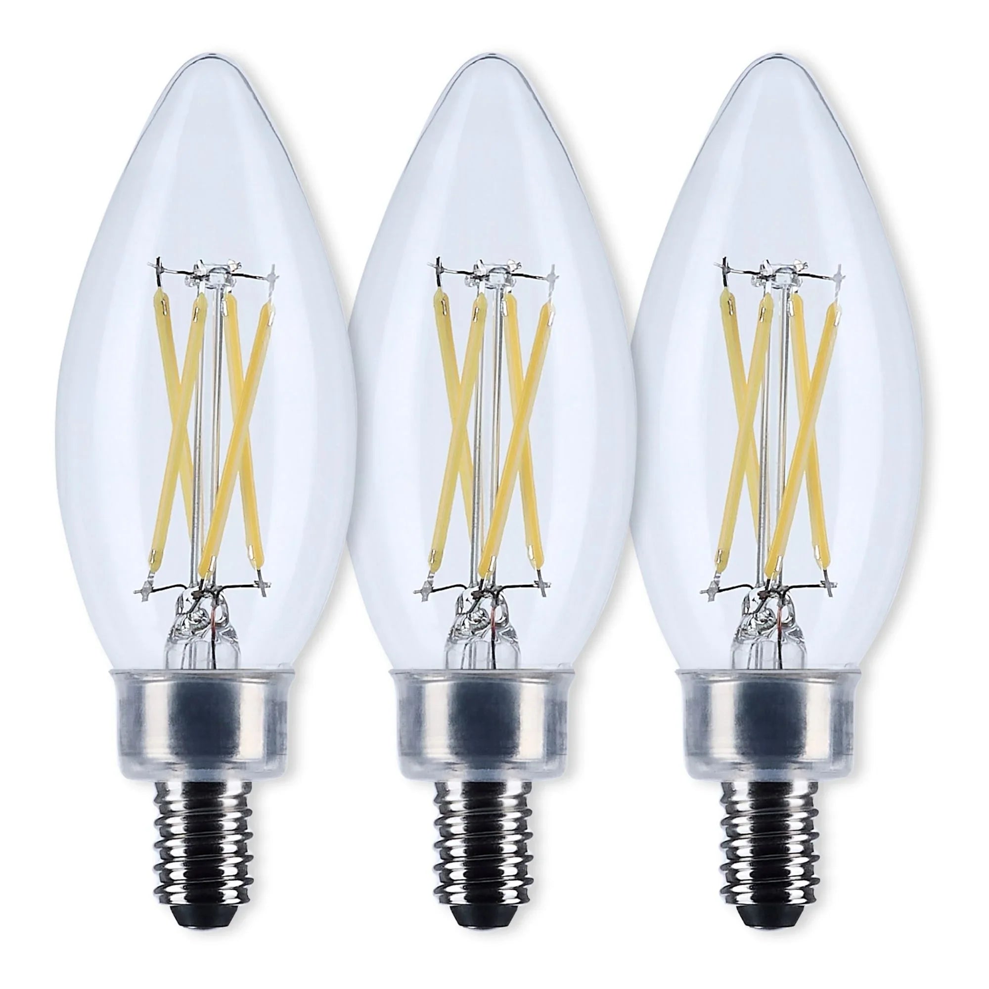 B11 Candle Filament LED Bulb, 40W Equal, 4W, 350lm, 2700K, E12 Candelabra, Clear, Pack of 3