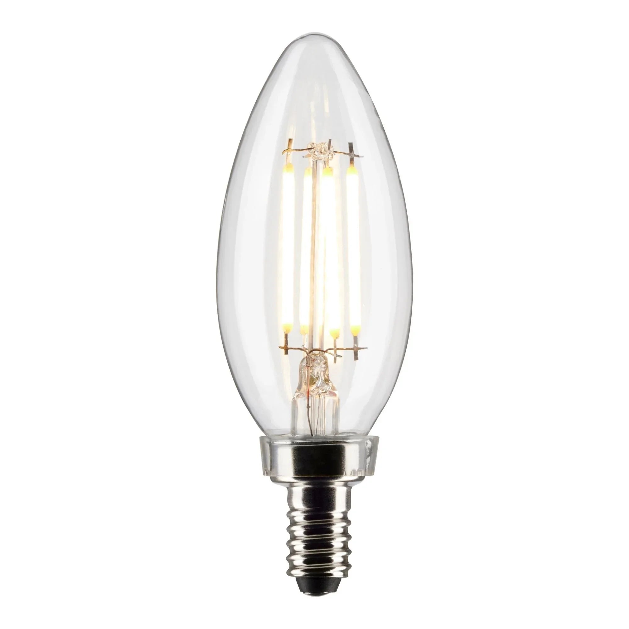 B11 Candle Filament LED Bulb, 40W Equal, 4W, 350lm, 2700K, E12 Candelabra, Clear, Pack of 3