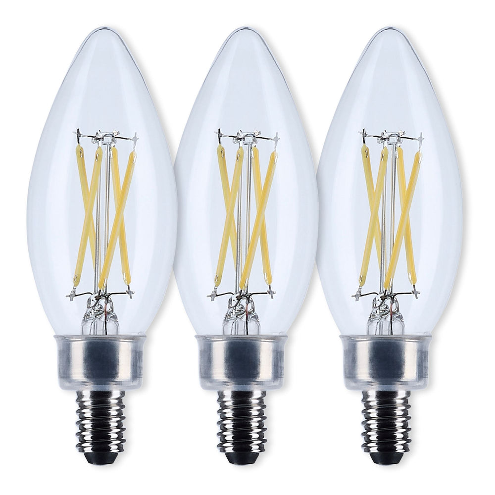 B11 Candle Filament LED Bulb, 40W Equal, 4W, 350lm, 3000K, E12 Candelabra, Clear, Pack of 3