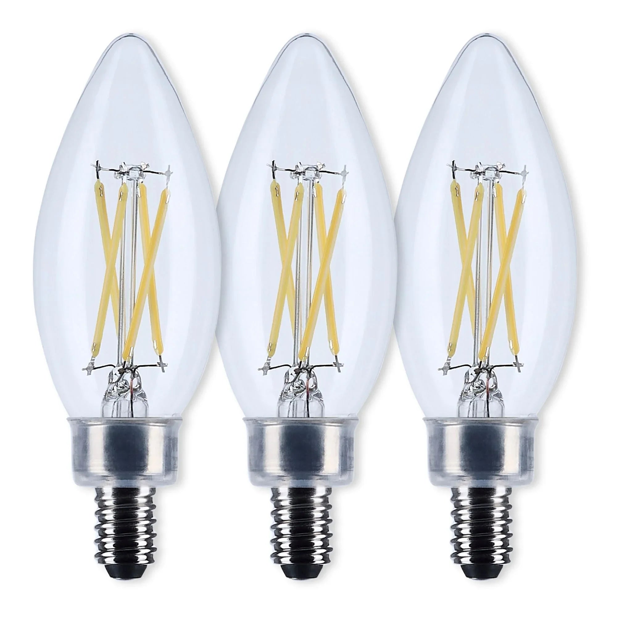B11 Candle Filament LED Bulb, 40W Equal, 4W, 350lm, 3000K, E12 Candelabra, Clear, Pack of 3