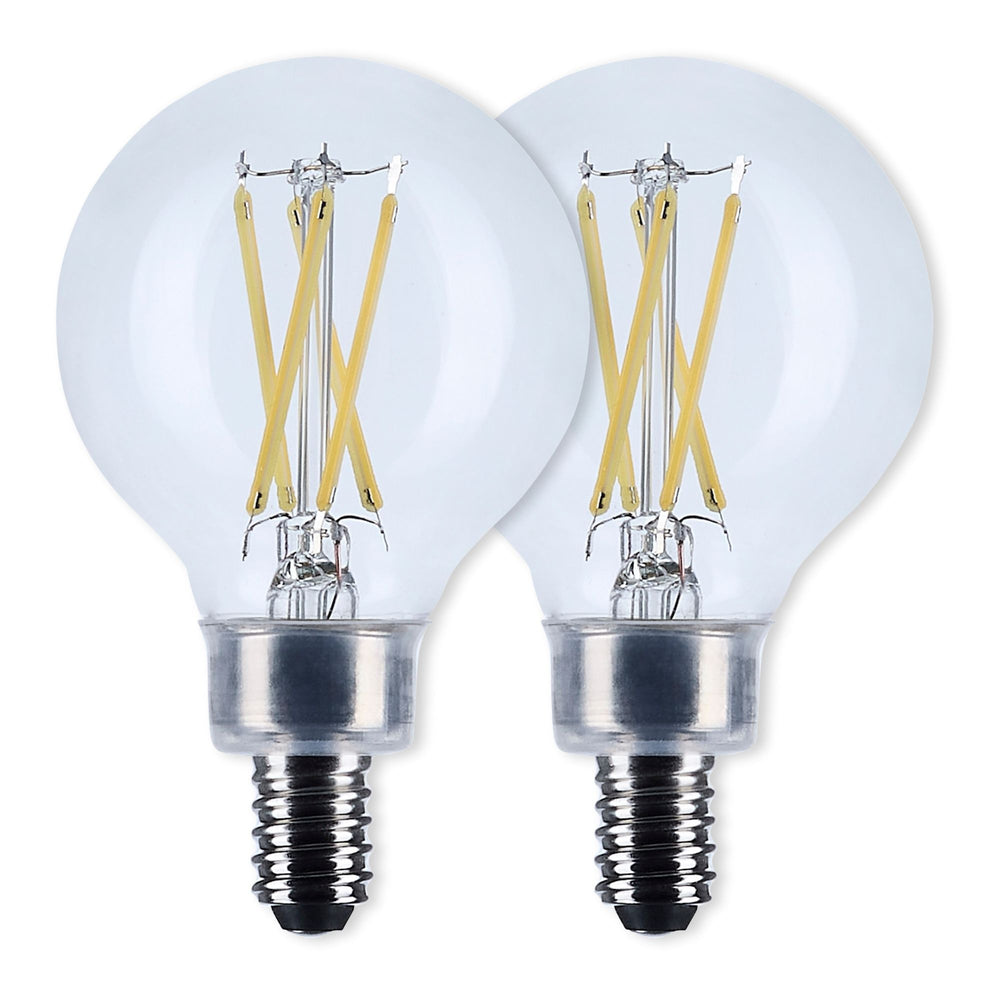 G16.5 Filament LED Globe Bulb, 6W, 500 Lumens, 60W Equal, 2700K, E12 Base, Clear, Pack of 2