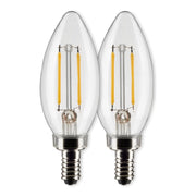 B11 Candle Filament LED Bulb, 3 Watts, 200 Lumens, 2700K, E12 Candelabra Base, Clear, Pack of 2