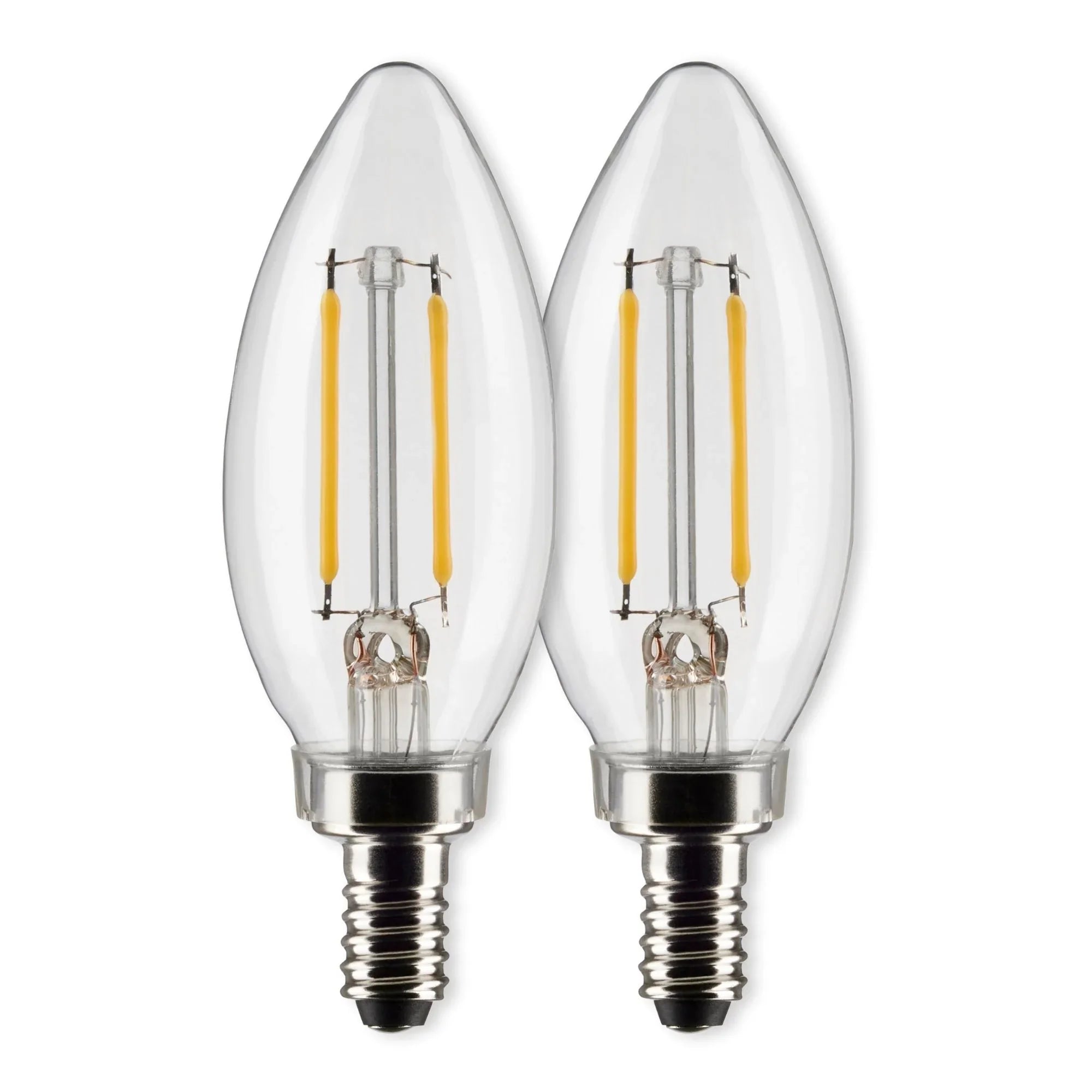 B11 Candle Filament LED Bulb, 3 Watts, 200 Lumens, 2700K, E12 Candelabra Base, Clear, Pack of 2