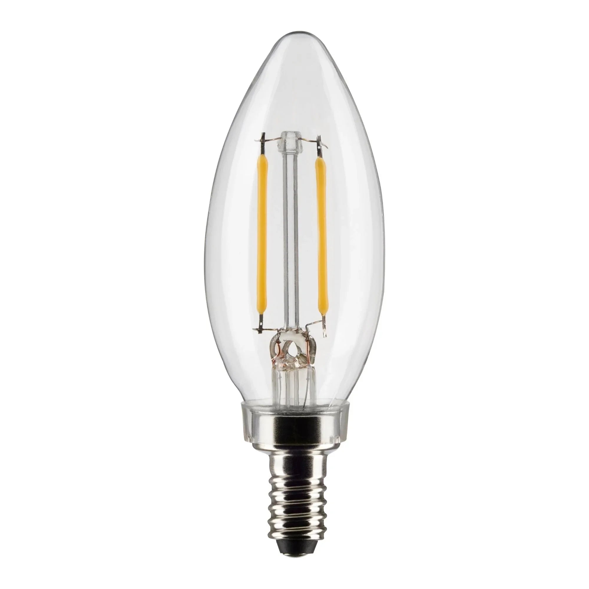 B11 Candle Filament LED Bulb, 3 Watts, 200 Lumens, 2700K, E12 Candelabra Base, Clear, Pack of 2