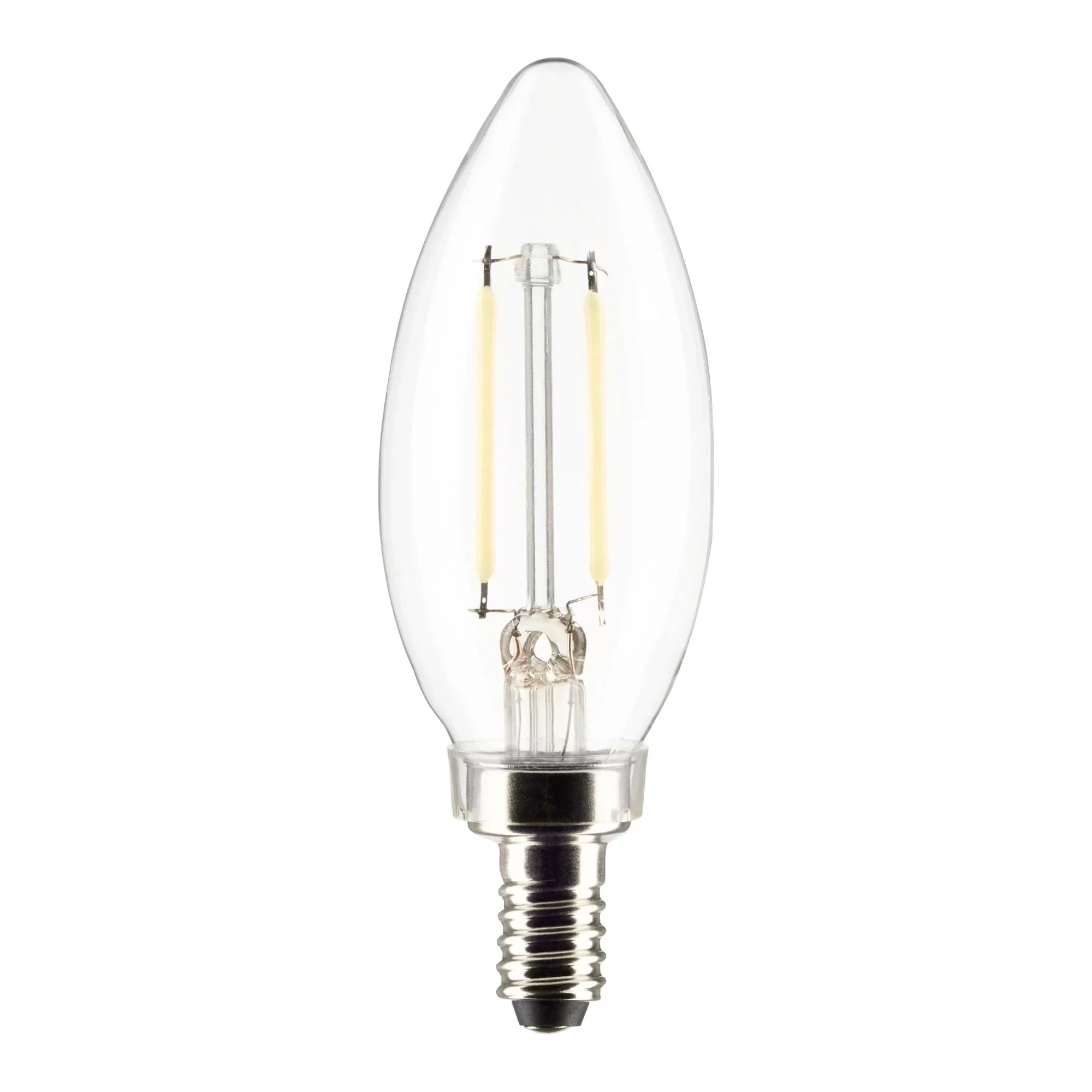 B11 Candle Filament LED Bulb, 3 Watts, 200 Lumens, 2700K, E12 Candelabra Base, Clear, Pack of 2