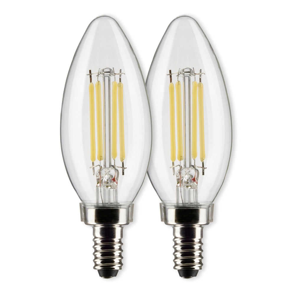 B11 Candle Filament LED Bulb, 6W, 500lm, 2700K, E12 Candelabra Base, Clear Finish, Pack of 2