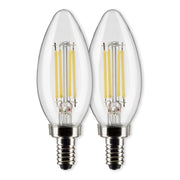 B11 Candle Filament LED Bulb, 6W, 500lm, 2700K, E12 Candelabra Base, Clear Finish, Pack of 2