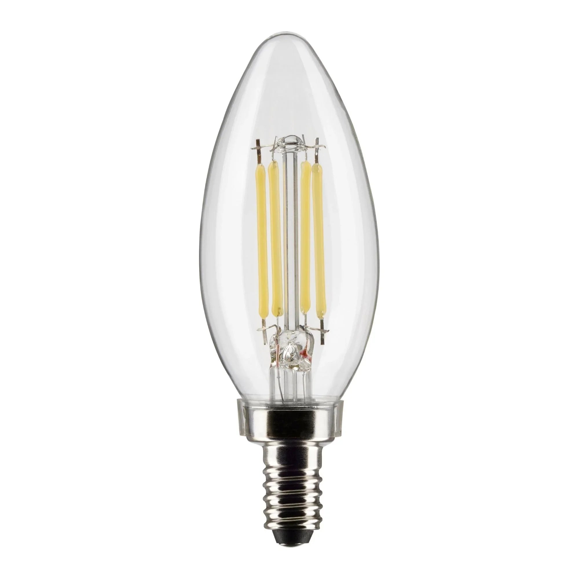 B11 Candle Filament LED Bulb, 6W, 500lm, 2700K, E12 Candelabra Base, Clear Finish, Pack of 2