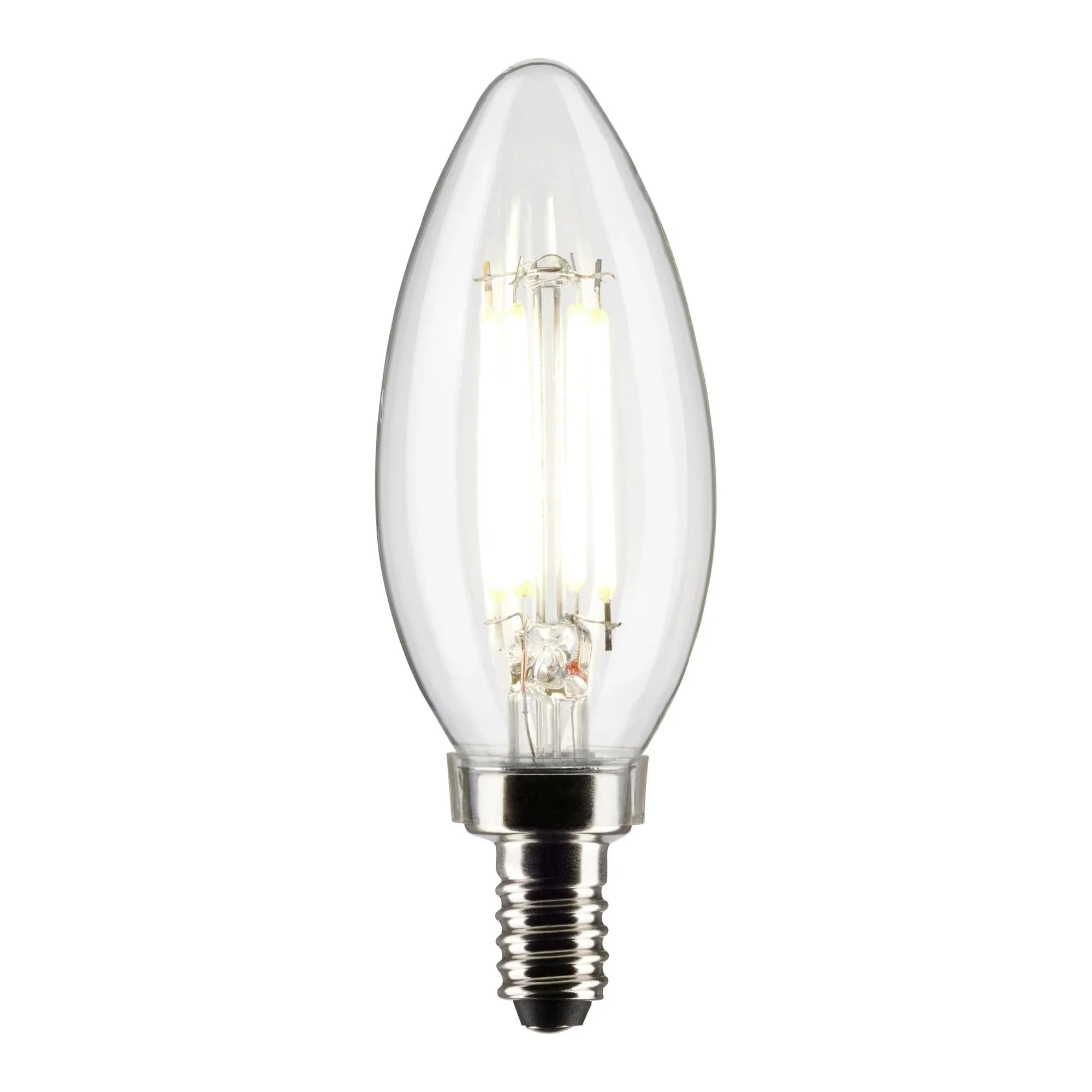 B11 Candle Filament LED Bulb, 6W, 500lm, 2700K, E12 Candelabra Base, Clear Finish, Pack of 2