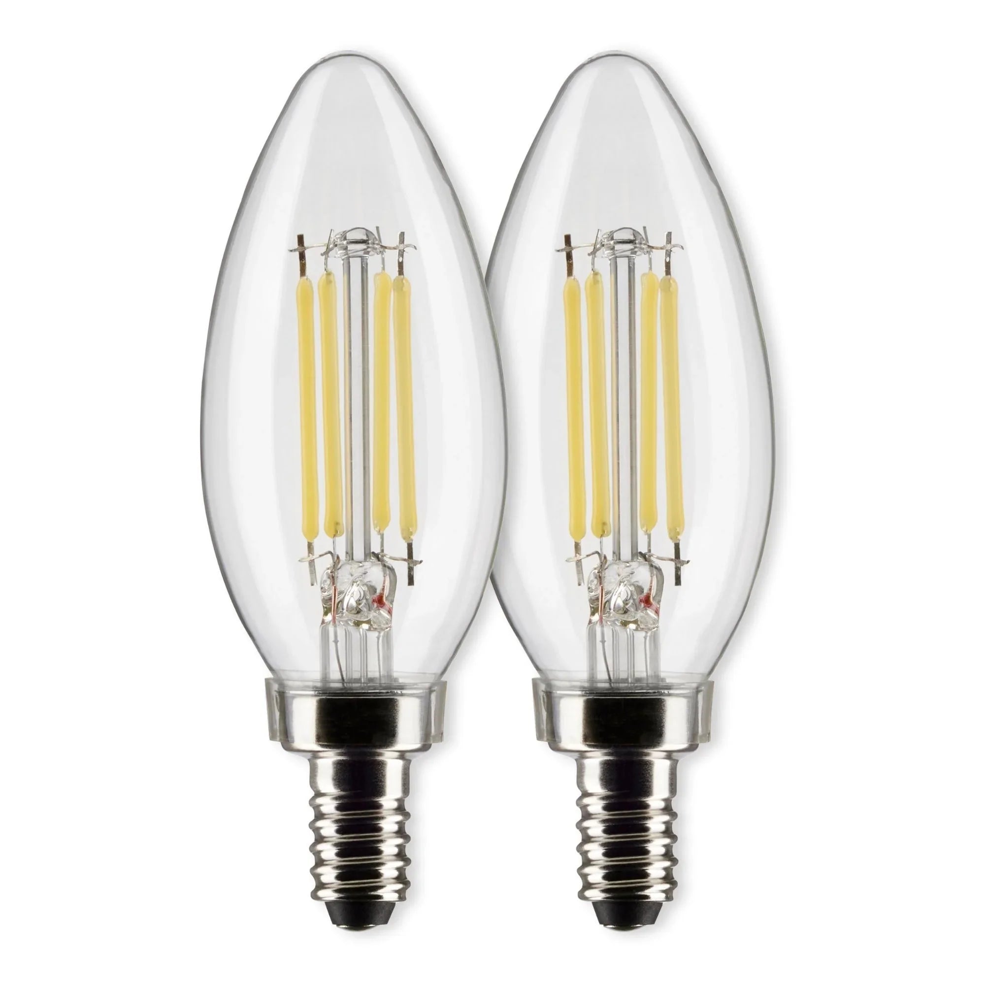 B11 Candle Filament LED Bulb, 6W, 500lm, 3000K, E12 Candelabra Base, Clear Finish, Pack of 2