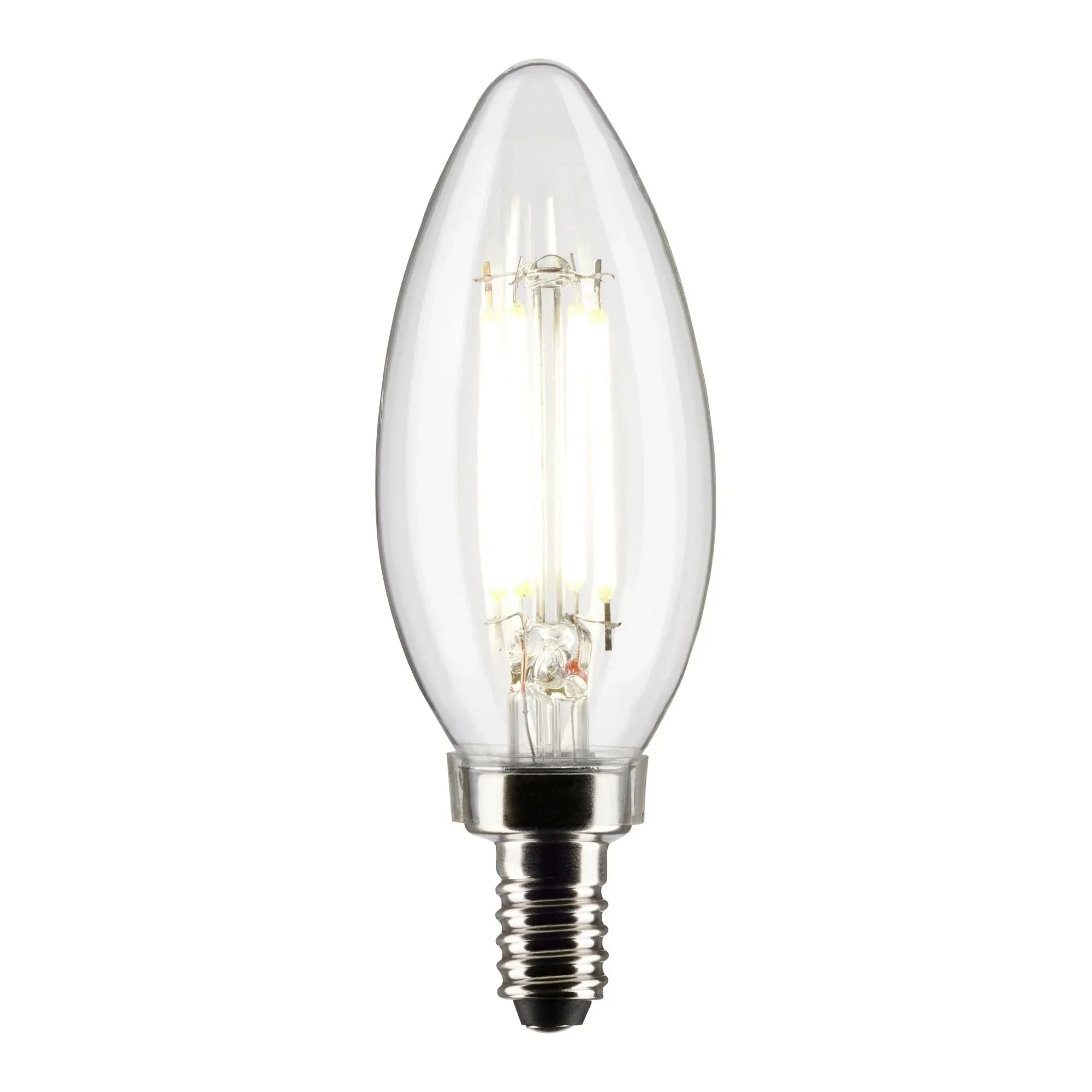 B11 Candle Filament LED Bulb, 6W, 500lm, 3000K, E12 Candelabra Base, Clear Finish, Pack of 2