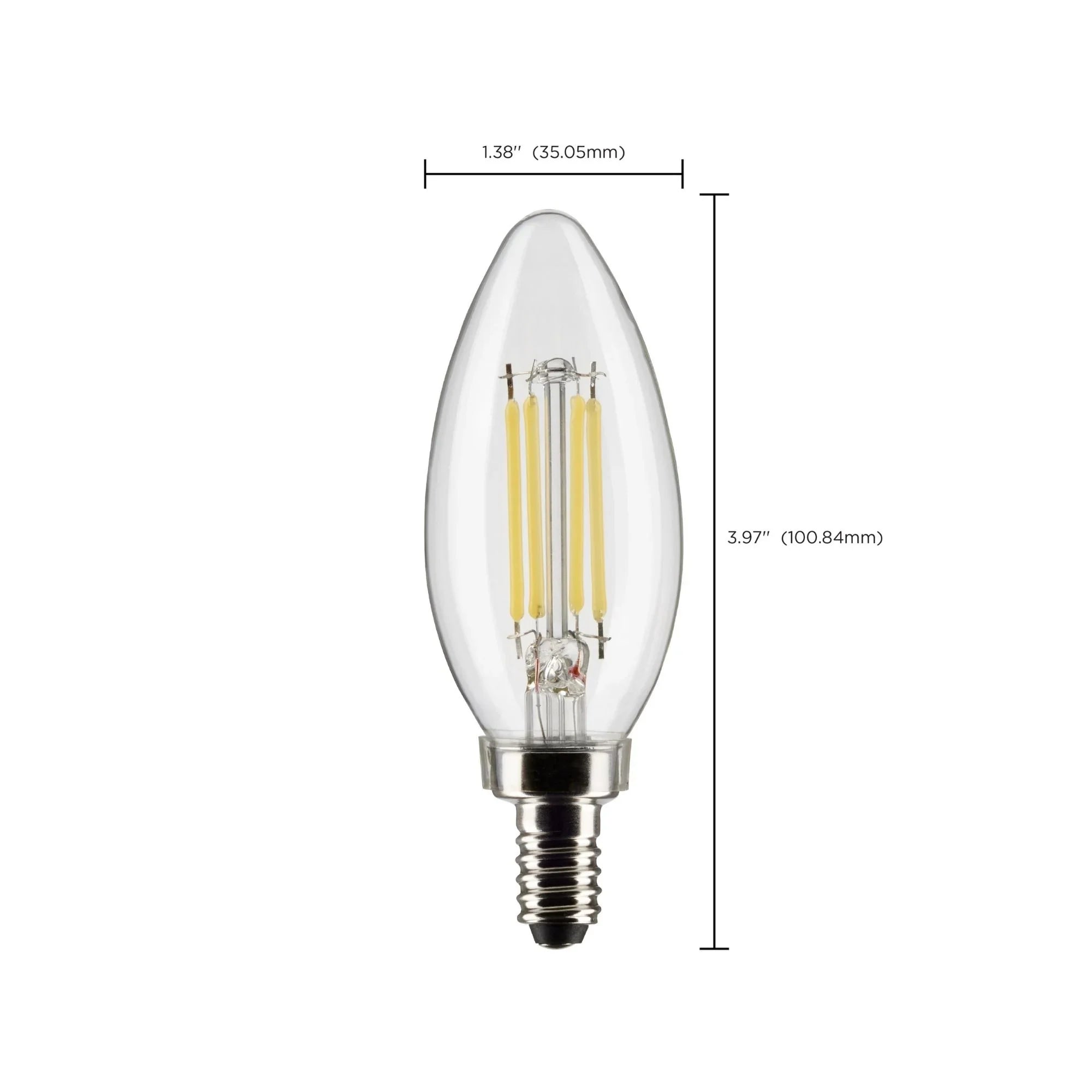 B11 Candle Filament LED Bulb, 6W, 500lm, 3000K, E12 Candelabra Base, Clear Finish, Pack of 2