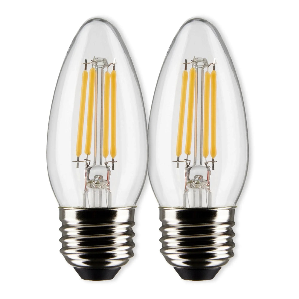 B11 Candle Filament LED Bulb, 4 Watts, 350 Lumens, 2700K, E26 Medium Base, Clear, Pack of 2