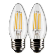 B11 Candle Filament LED Bulb, 4 Watts, 350 Lumens, 2700K, E26 Medium Base, Clear, Pack of 2