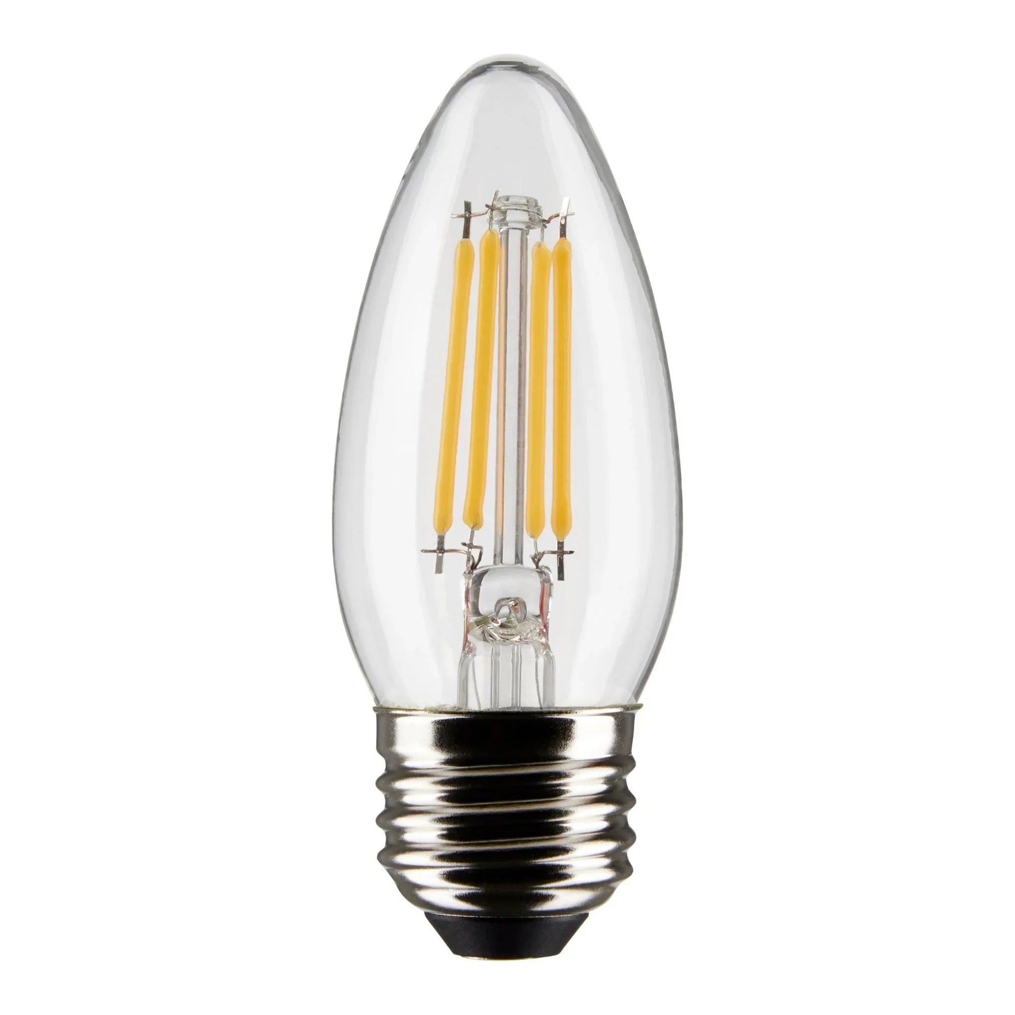 B11 Candle Filament LED Bulb, 4 Watts, 350 Lumens, 2700K, E26 Medium Base, Clear, Pack of 2
