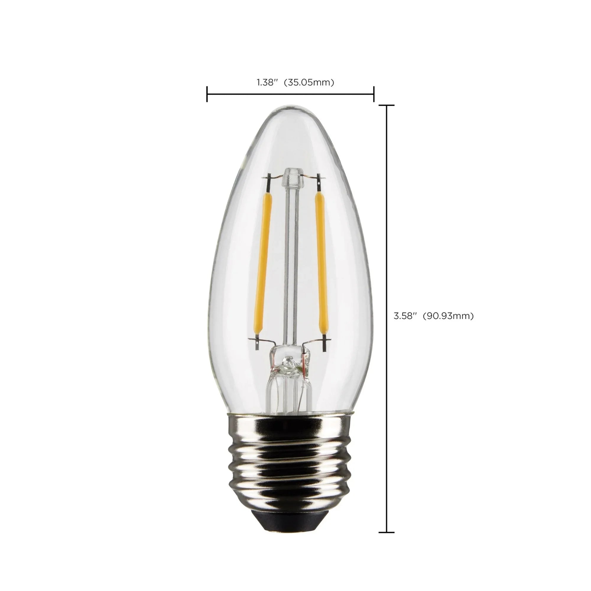 B11 Candle Filament LED Bulb, 4 Watts, 350 Lumens, 2700K, E26 Medium Base, Clear, Pack of 2