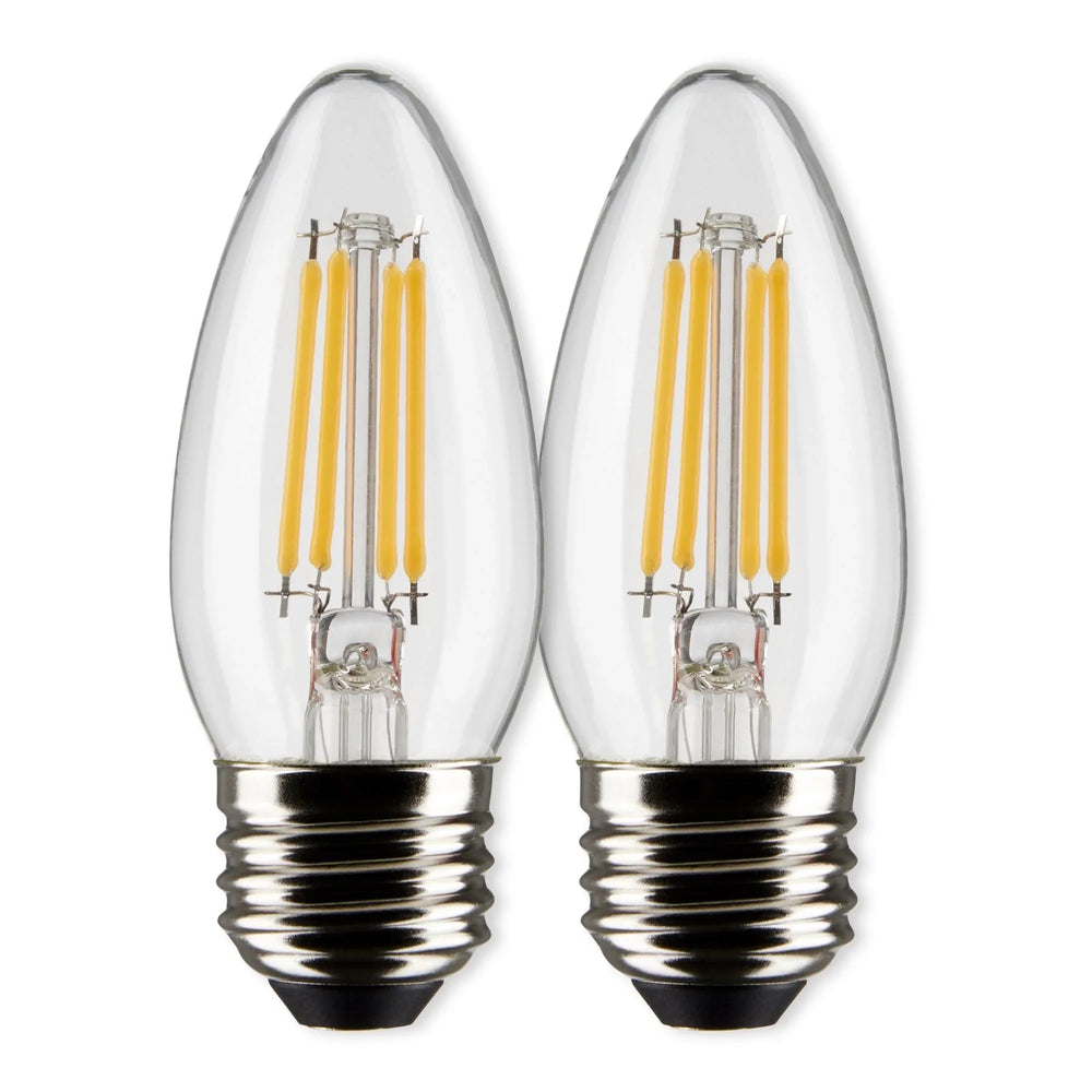 B11 Candle Filament LED Bulb, 4 Watts, 350 Lumens, 3000K, E26 Medium Base, Clear, Pack of 2