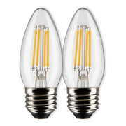 B11 Candle Filament LED Bulb, 4 Watts, 350 Lumens, 3000K, E26 Medium Base, Clear, Pack of 2
