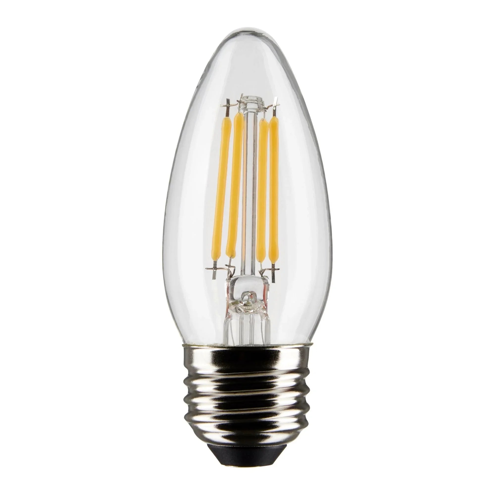 B11 Candle Filament LED Bulb, 4 Watts, 350 Lumens, 3000K, E26 Medium Base, Clear, Pack of 2