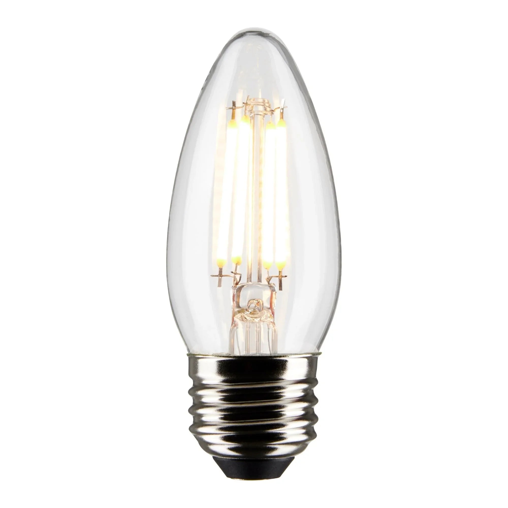 B11 Candle Filament LED Bulb, 4 Watts, 350 Lumens, 3000K, E26 Medium Base, Clear, Pack of 2