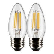 B11 Candle Filament LED Bulb, 6 Watts, 500 Lumens, 2700K, E26 Medium Base, Clear, Pack of 2