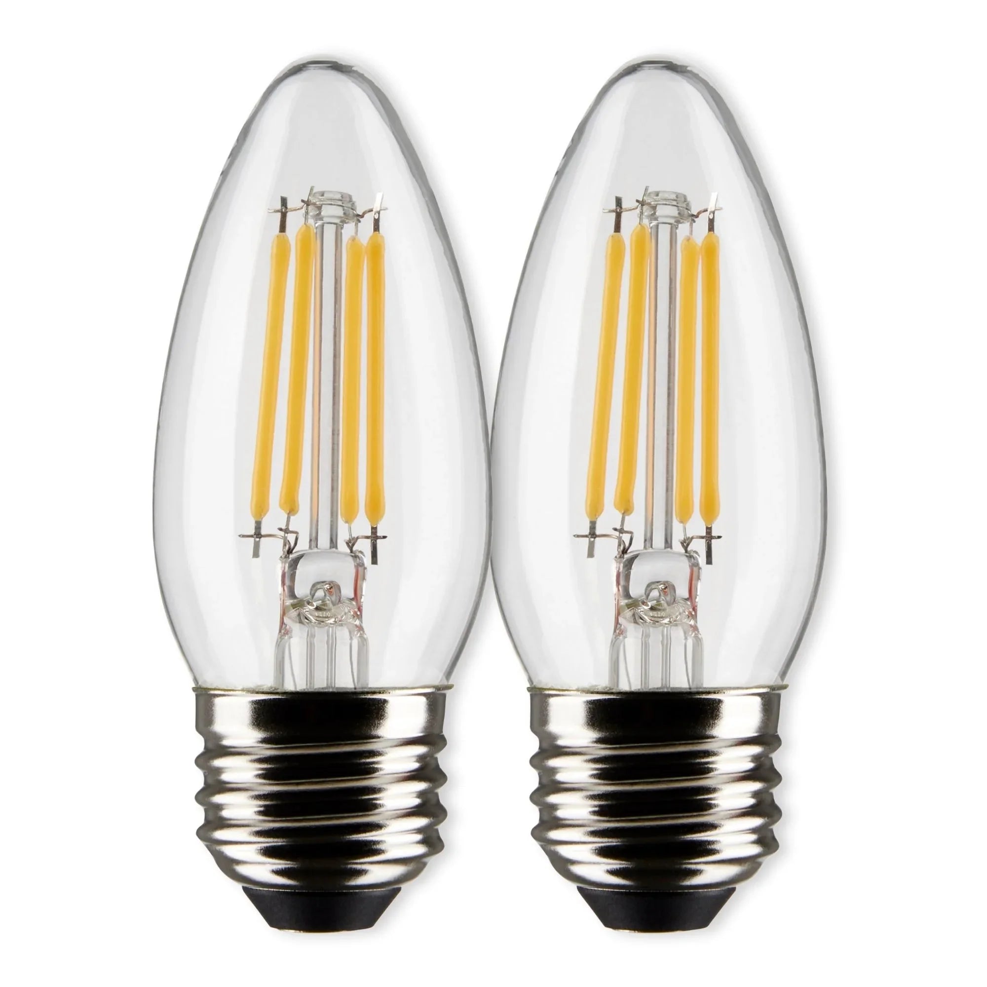 B11 Candle Filament LED Bulb, 6 Watts, 500 Lumens, 2700K, E26 Medium Base, Clear, Pack of 2