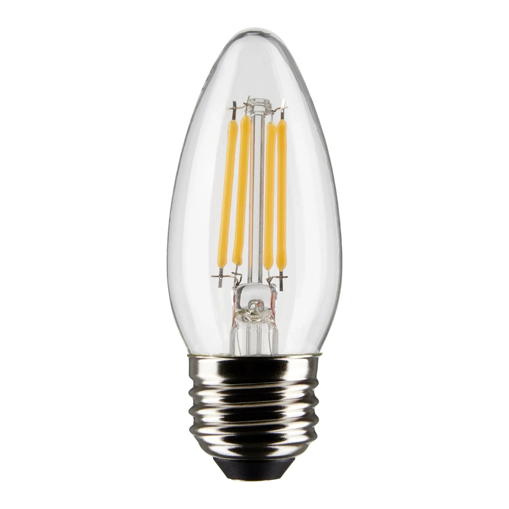 B11 Candle Filament LED Bulb, 6 Watts, 500 Lumens, 2700K, E26 Medium Base, Clear, Pack of 2