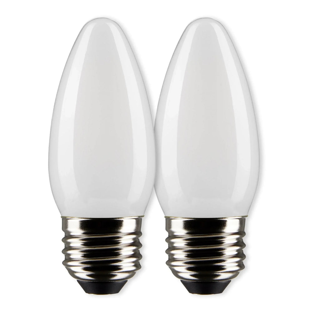 B11 Candle LED Bulb, 6 Watts, 500 Lumens, 2700K, E26 Medium Base, Frosted Finish, Pack of 2