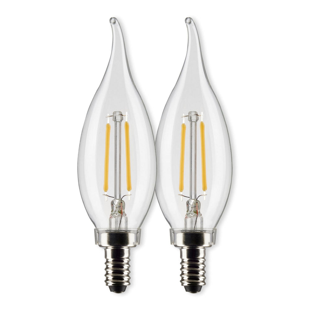 CA10 Filament LED Bulb, 3 Watts, 200 Lumens, 2700K, E12 Candelabra Base, Clear, Pack of 2