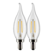 CA10 Filament LED Bulb, 3 Watts, 200 Lumens, 2700K, E12 Candelabra Base, Clear, Pack of 2