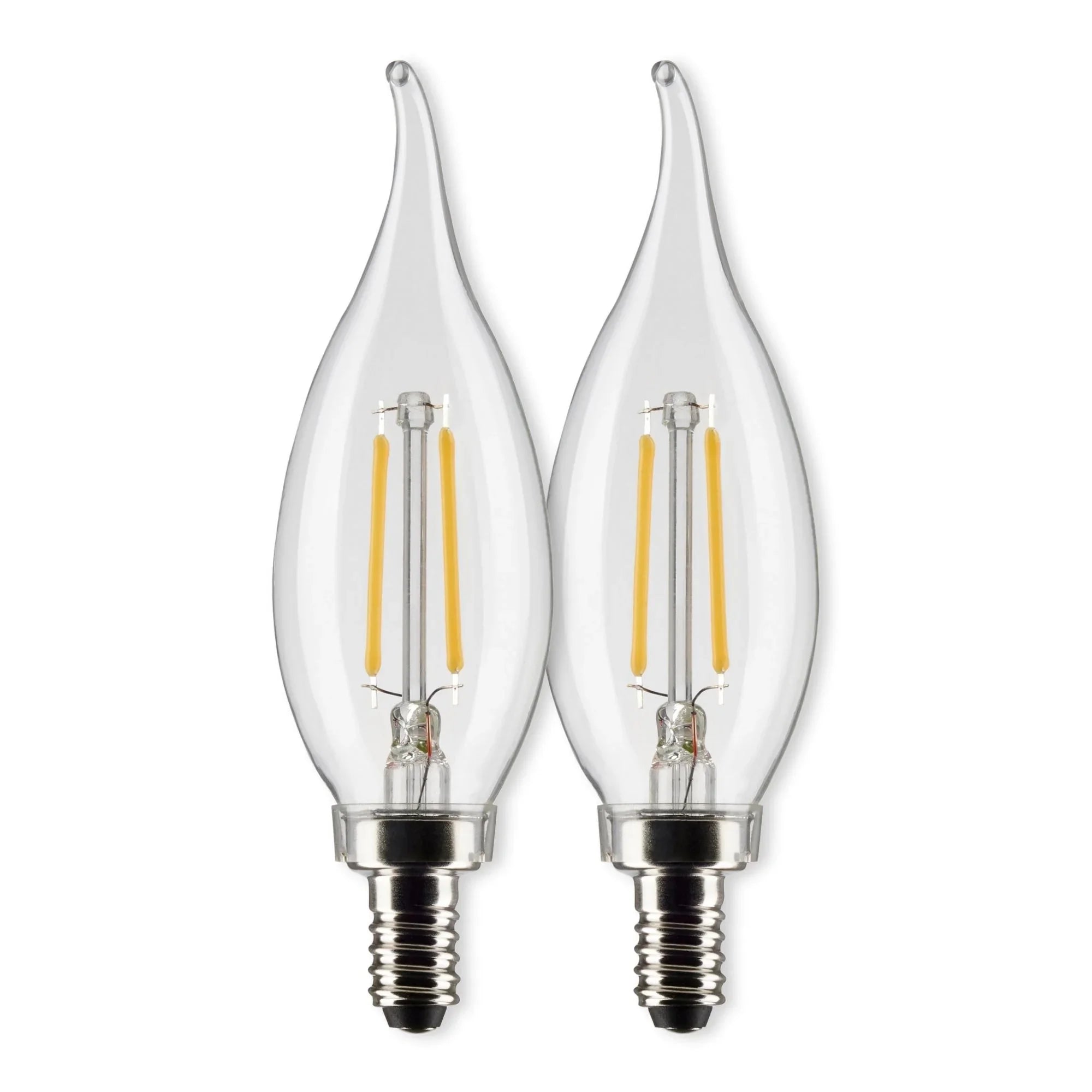 CA10 Filament LED Bulb, 3 Watts, 200 Lumens, 2700K, E12 Candelabra Base, Clear, Pack of 2