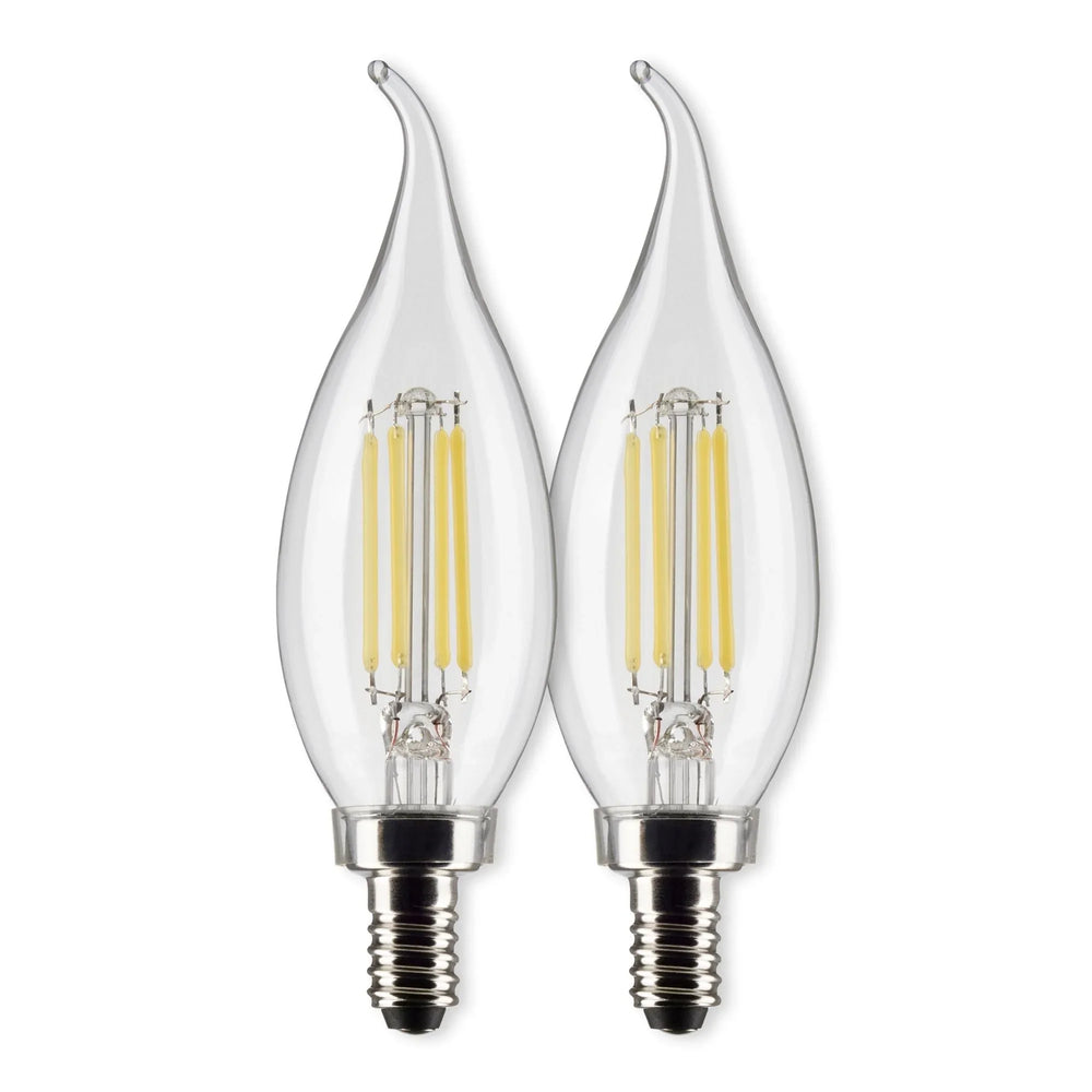 CA10 Filament LED Bulb, 4W, 350lm, 2700K, 40W Equal, E12 Candelabra Base, Clear, Pack of 2