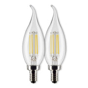 CA10 Filament LED Bulb, 4W, 350lm, 2700K, 40W Equal, E12 Candelabra Base, Clear, Pack of 2