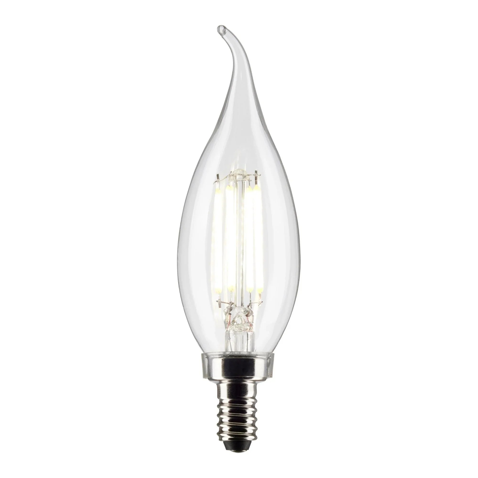 CA10 Filament LED Bulb, 4W, 350lm, 2700K, 40W Equal, E12 Candelabra Base, Clear, Pack of 2